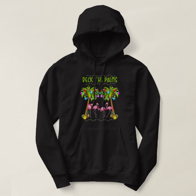 Deck den Palms Merry Flamingo Weihnachtstee | Fond Hoodie (Design vorne)