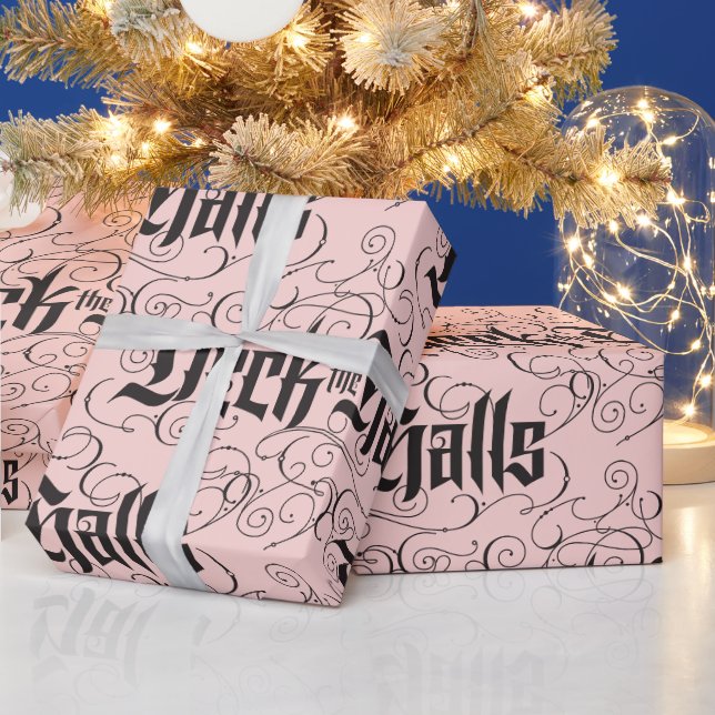 Deck die Hallen Moderne Weihnachten Rosa Schwarz Geschenkpapier (Feiertage)