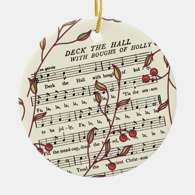 Deck die Hallen Noten Weihnachten Personalisiert Keramik Ornament (Vorne)