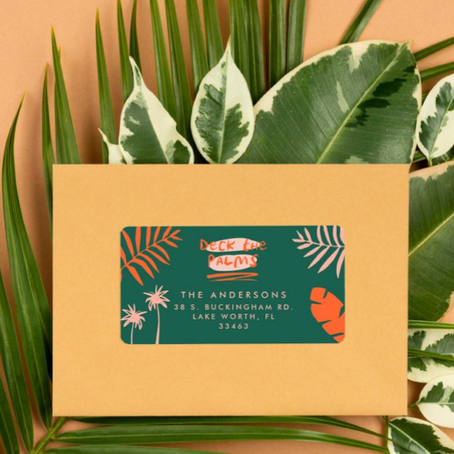 Deck die Palmen hellen farbenfrohen Weihnachten Adressaufkleber (Von Creator hochgeladen)