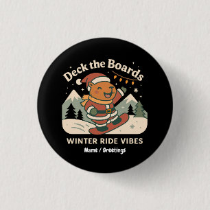 Deck the Boards Süßer Santa-Capybara-Snowboardfahr Button