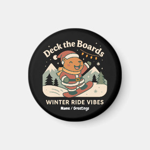 Deck the Boards Süßer Santa-Capybara-Snowboardfahr Magnet
