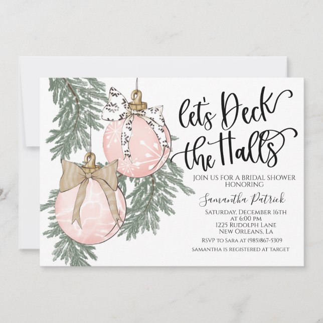 Deck the Halls Christmas Bridal Dusche Einladung (Vorderseite)