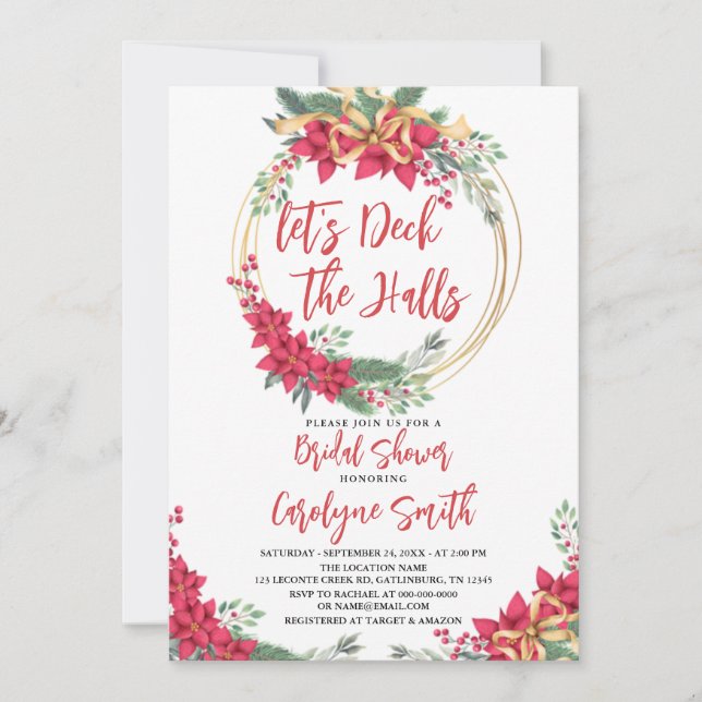 Deck the Halls Christmas Bridal Shower Invitation (Devant)