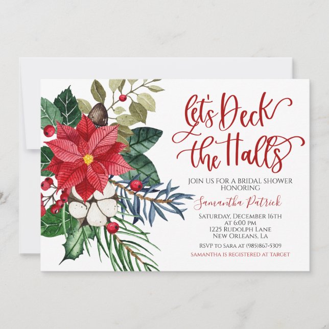 Deck the Halls Christmas Bridal Shower Invitation (Devant)