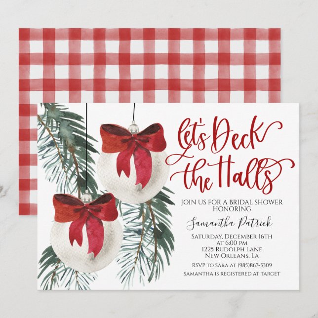 Deck the Halls Christmas Bridal Shower Invitation (Devant / Derrière)