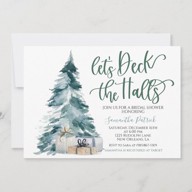 Deck the Halls Christmas Bridal Shower Invitation (Devant)