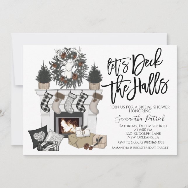 Deck the Halls Christmas Bridal Shower Invitation (Devant)