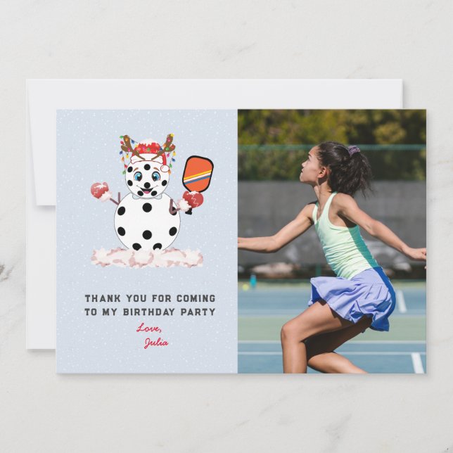 Deck the Halls Christmas Pickleball Kindergeburtst Dankeskarte (Vorderseite)