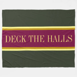 DECK THE HALLS Fun Burgundy Red Green Stripes Fleecedecke