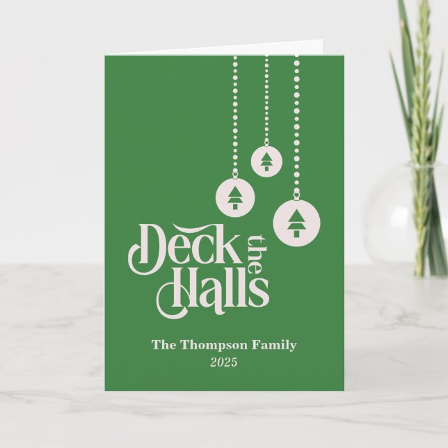 "Deck the Halls" Grüne Weihnachten Karte (Vorderseite)