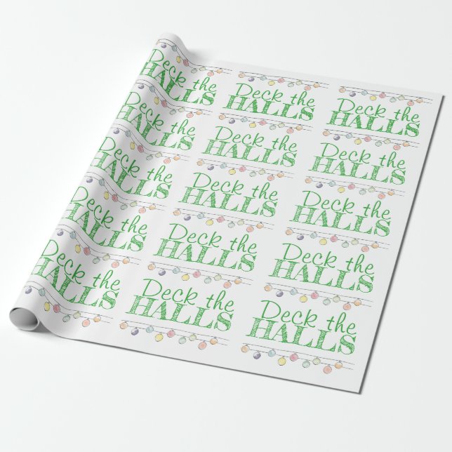 Deck the Halls Wasserfarbe Weihnachtsschmuck Geschenkpapier (Ungerollt)