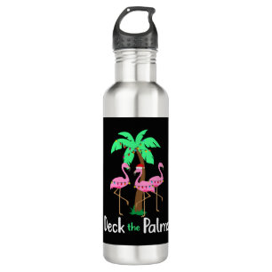Deck The Palm Trees Flamingo Weihnachtsfest Spaß Edelstahlflasche