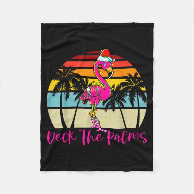 Deck The Palms Christmas Flamingo Palm Tree Trocal Fleecedecke (Vorderseite)