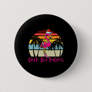 Deck the Palms Christmas Flamingo Palm Tree Tropic Button