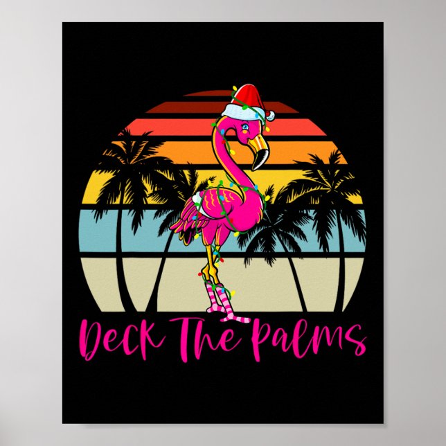 Deck the Palms Christmas Flamingo Palm Tree Tropic Poster (Vorne)