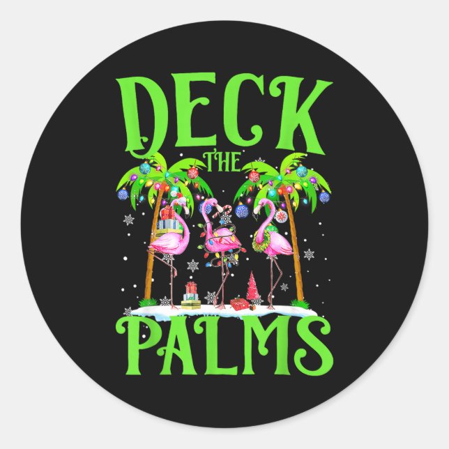 Deck The Palms Flamingo Trocal Christmas Lights Pa Runder Aufkleber (Vorderseite)