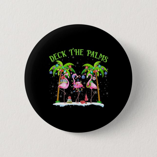 Deck the Palms Flamingo Tropical Christmas Lights Button (Vorderseite)