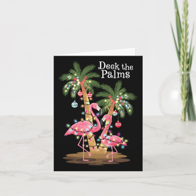 Deck the Palms Flamingo Tropical Christmas Lights Karte (Vorderseite)
