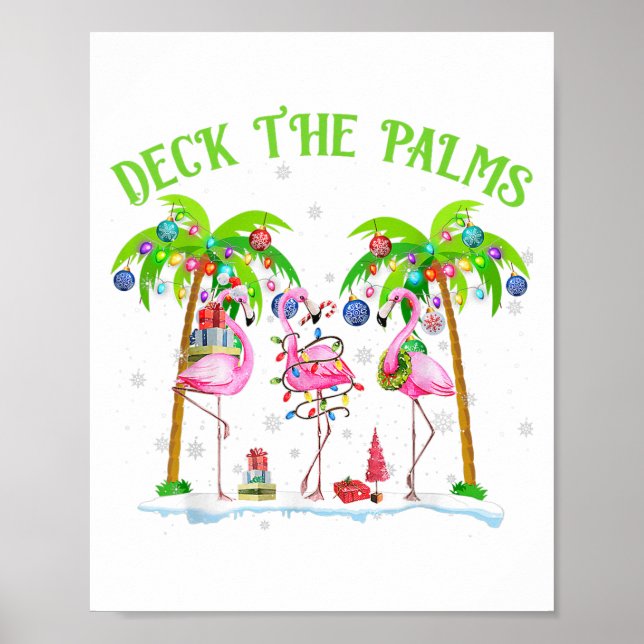 Deck The Palms Flamingo Tropical Christmas Lights  Poster (Vorne)