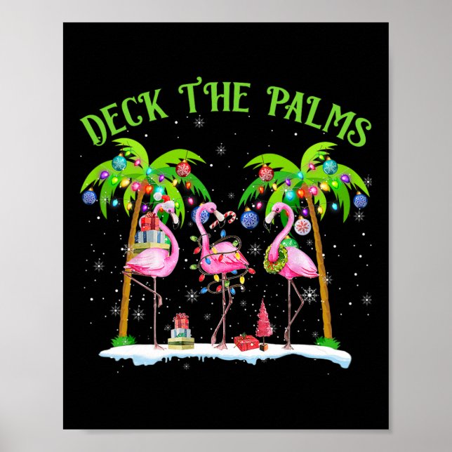 Deck the Palms Flamingo Tropical Christmas Lights Poster (Vorne)