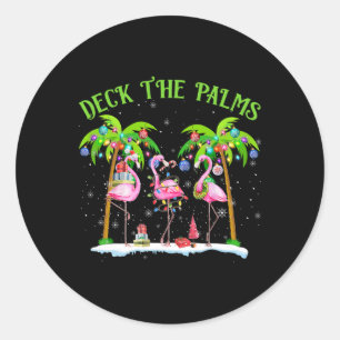 Deck the Palms Flamingo Tropical Christmas Lights Runder Aufkleber