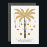Deck the Palms Golden Palm Tree Ornament Christmas Feiertagskarte<br><div class="desc">This minimalist chic "Deck the Palms" Christmas holiday card features a palm tree in faux gold with Christmas holiday ornaments. The reverse side features a dark gray background with geometric patterns. Personalize it for your needs. You can find matching products at my store.</div>