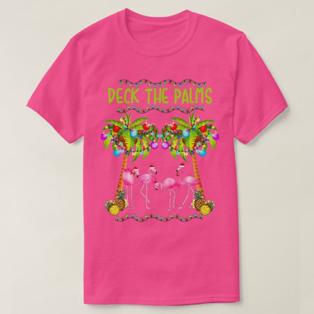 Deck the Palms Merry Flamingo Christmas tee funny (Design vorne)