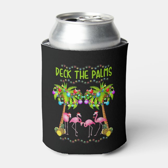 Deck the Palms Merry Flamingo Christmas tee funny Dosenkühler (Kanne Vorderseite)