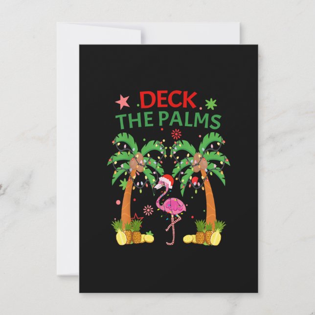 Deck The Palms Pajamas Christmas Florida Flamingo Einladung (Vorderseite)