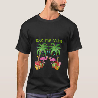 Deck the Palms Tropical Flamingo Xmas Tree L T-Shirt