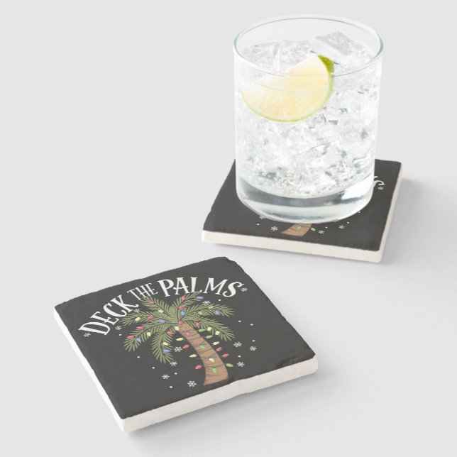 Deck the Palms Tropical Hawaii Weihnachtspalme Tre Steinuntersetzer (Seitenansicht)