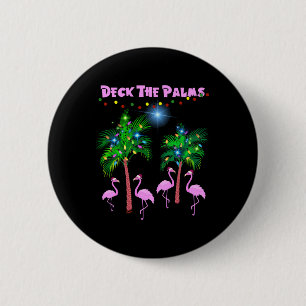 Deck The Palms Tropical Pink Flamingos Palm Tree Button