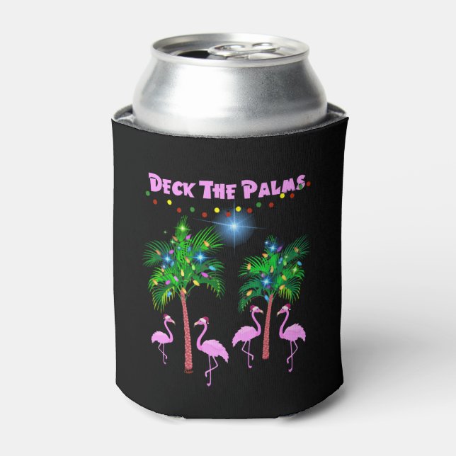 Deck The Palms Tropical Pink Flamingos Palm Tree Dosenkühler (Kanne Vorderseite)