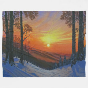 Decke - "Sonnenuntergang über schneebedecktem Wald