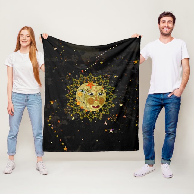Decke, Sun, Mond und Sterne auf Schwarzem Fleecedecke (Beispiel)