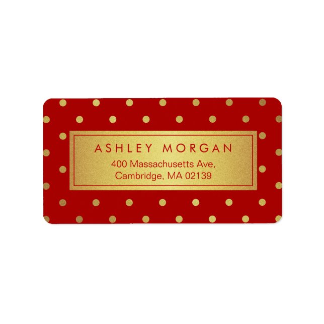 Decke Weihnachtsrot mit Glitzer Gold Polka Dots Adressaufkleber (Vorne)