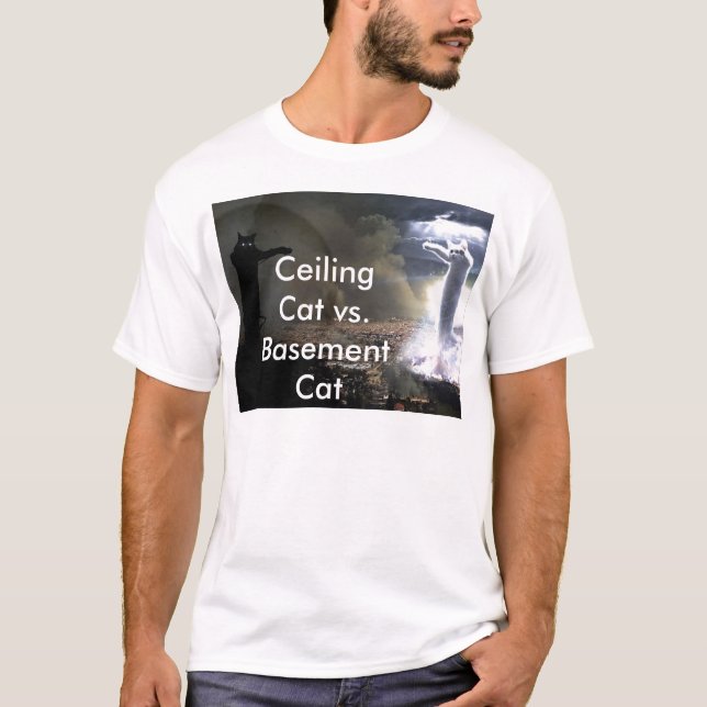 Decken-Katze gegen Keller-Katze T-Shirt (Vorderseite)