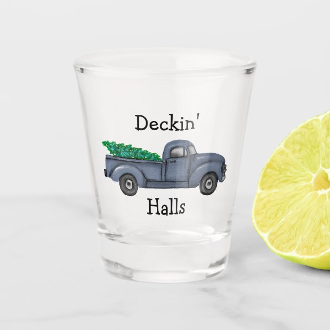Deckin Hallen Blauer Weihnachtsbaum Truck Shot Gla Schnapsglas (Vorderseite)