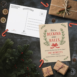 Decking New Halls   Rustic Kraft Wreath Holiday Ankündigungspostkarte
