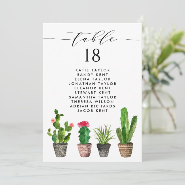 Decksukkulente und Kakteen-Hochzeitsplan Einladung (Stehend Vorderseite)