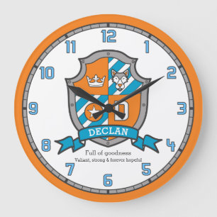 Declan-Jungennamensbedeutung adelt Schildorange Große Wanduhr