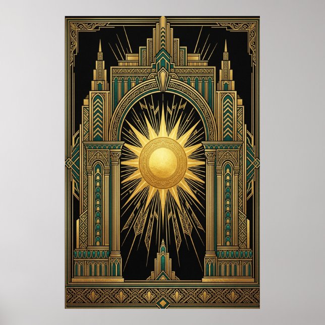 Deco Celestial Sun Portal Poster | Gold Teal Cathe (Vorne)