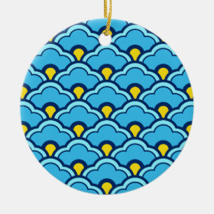 Deco Chinesische Kammuscheln, Türkis und Aquamarin Keramik Ornament