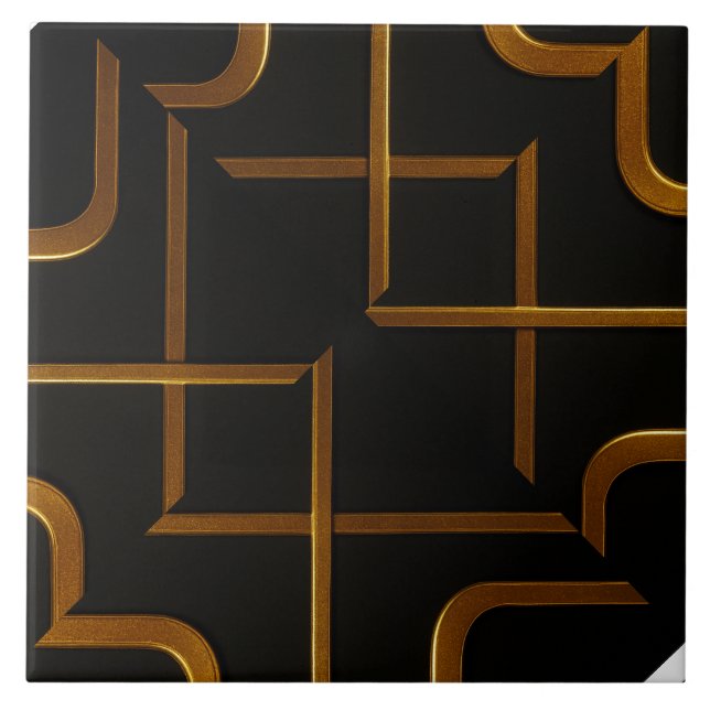 Deco Grid Black Gold Luxury Geometric Bathroom Til Fliese (Vorderseite)