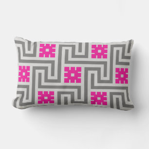 Deco griechisches Schlüsselband, Grau und Fuchsia- Lendenkissen