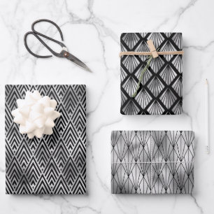 Deco-Muster aus Silver und Black Diamond Geschenkpapier Set