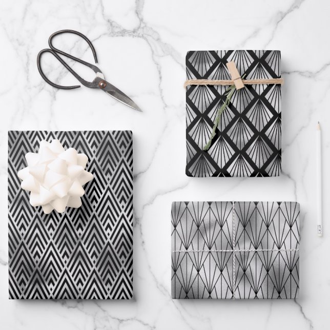 Deco-Muster aus Silver und Black Diamond Geschenkpapier Set (Vorderseite)