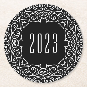 Deco New Year   2023 New Year's Eve Party Runder Pappuntersetzer
