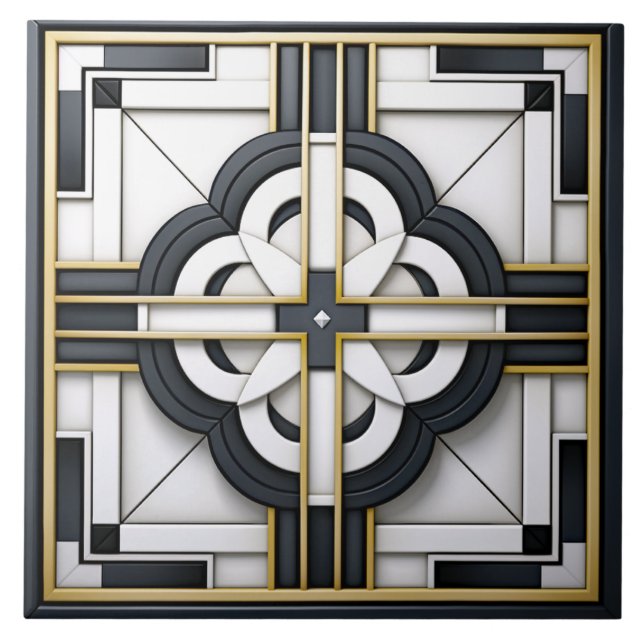  Deco Schönes Schwarz Weiß Gold  Fliese (Vorderseite)